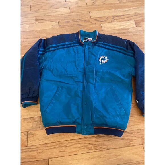 Puma/ Team NFL Men's vintage embroidered Dolphins snap button puffer jacket sz M - Picture 1 of 12